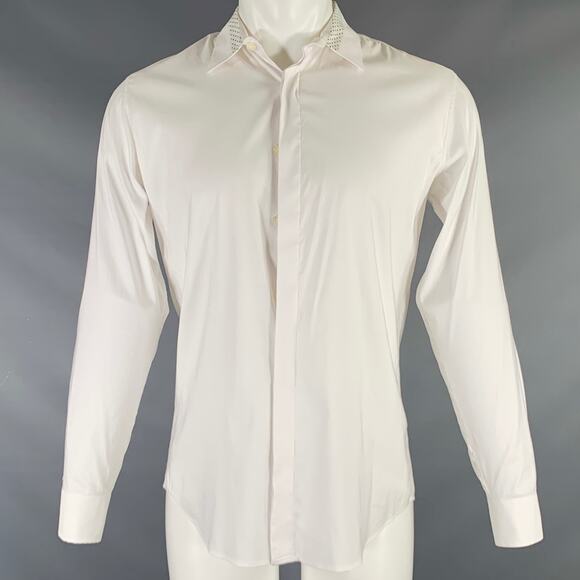 PAUL SMITH Size M White Black Cotton Blend Polka Dot Trim Long Sleeve Shirt - Picture 1 of 7